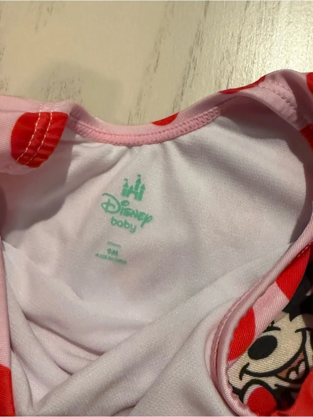 Disney Baby Minnie Mouse Swimsuit 9M Pink Red Polka Dot Ruffle One Piece NWT